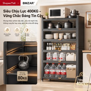 BMZAR Kệ Tủ Bếp Kệ tủ đa năng 5 Tầng có cửa trong suốt chống bụi tiện lợi Tủ đựng chén bát Có bánh xe