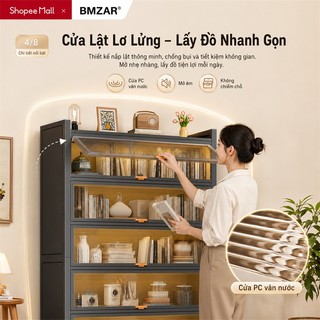 BMZAR Kệ Tủ Bếp Kệ tủ đa năng 5 Tầng có cửa trong suốt chống bụi tiện lợi Tủ đựng chén bát Có bánh xe