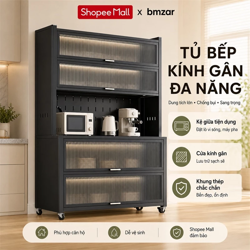 BMZAR Kệ Nhà Bếp Đa Năng Tấm bảng đục lỗ Tủ bếp có bánh xe Kệ tủ đa năng Thép cao cấp Chịu tải tối đa 500 kg — ảnh 1