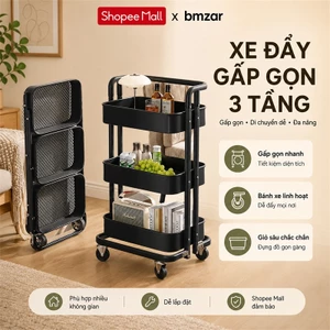 【100% thép】BMZAR Kệ để đồ đa năng Gấp Gọn Kệ Gấp Gọn 3Tầng Đa Năng Xe Đẩy Spa Được làm bằng khay thép cacbon chống gỉ