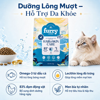 Thức Ăn Cho Mèo FURRY WONDER 1.5kg - Hạt Khô Hair & Skin Care, 83% Đạm Động Vật, Hỗ Trợ Lông Da