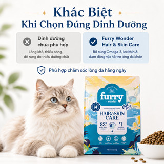 Thức Ăn Cho Mèo FURRY WONDER 1.5kg - Hạt Khô Hair & Skin Care, 83% Đạm Động Vật, Hỗ Trợ Lông Da