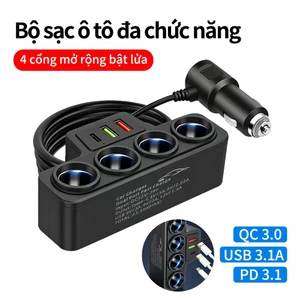 Bộ sạc ô tô đa năng 12V/24V 120W 4 trong 1 với bộ chuyển đổi sạc nhanh QC3.0 USB3.1A và PD3.1, phù hợp với mọi dòng xe.