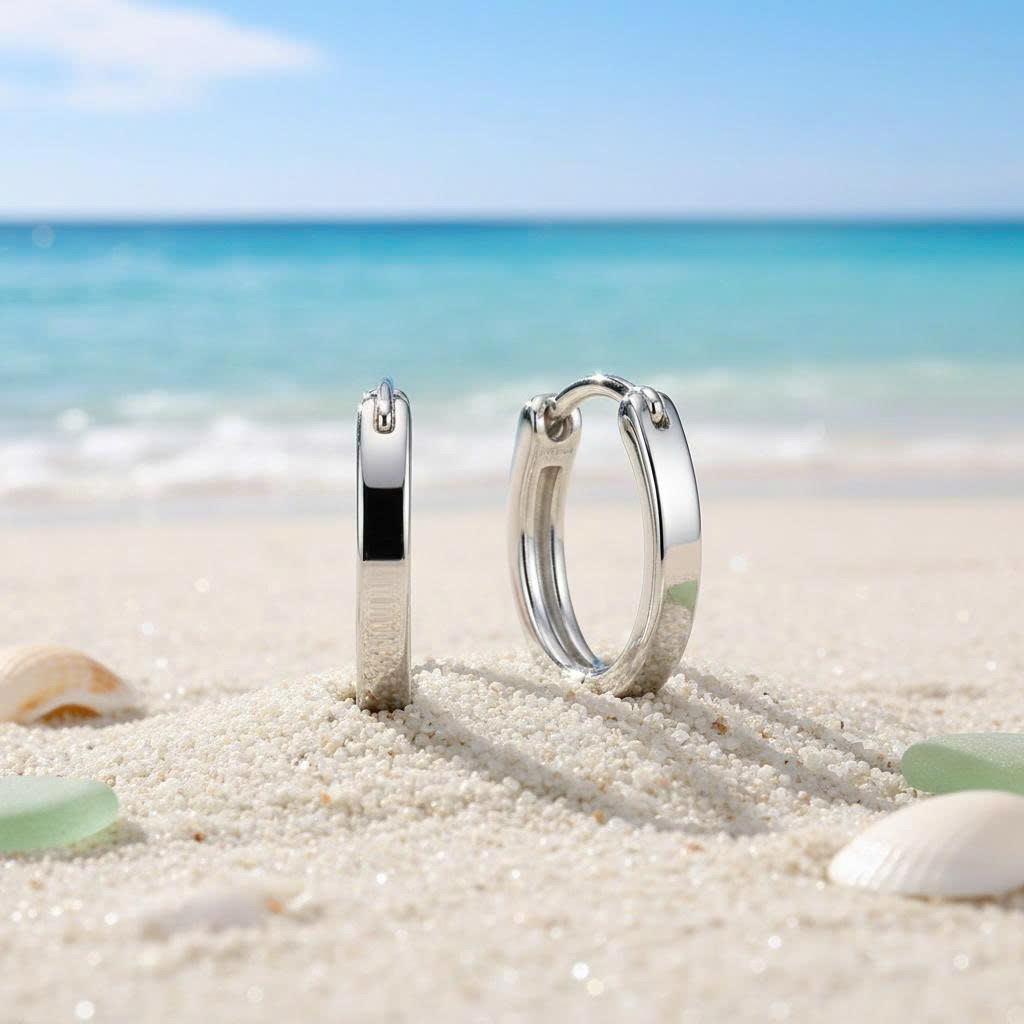 Khuyên tai bạc 950 trơn đơn giản dành cho unisex và trẻ em Luna Jewelry