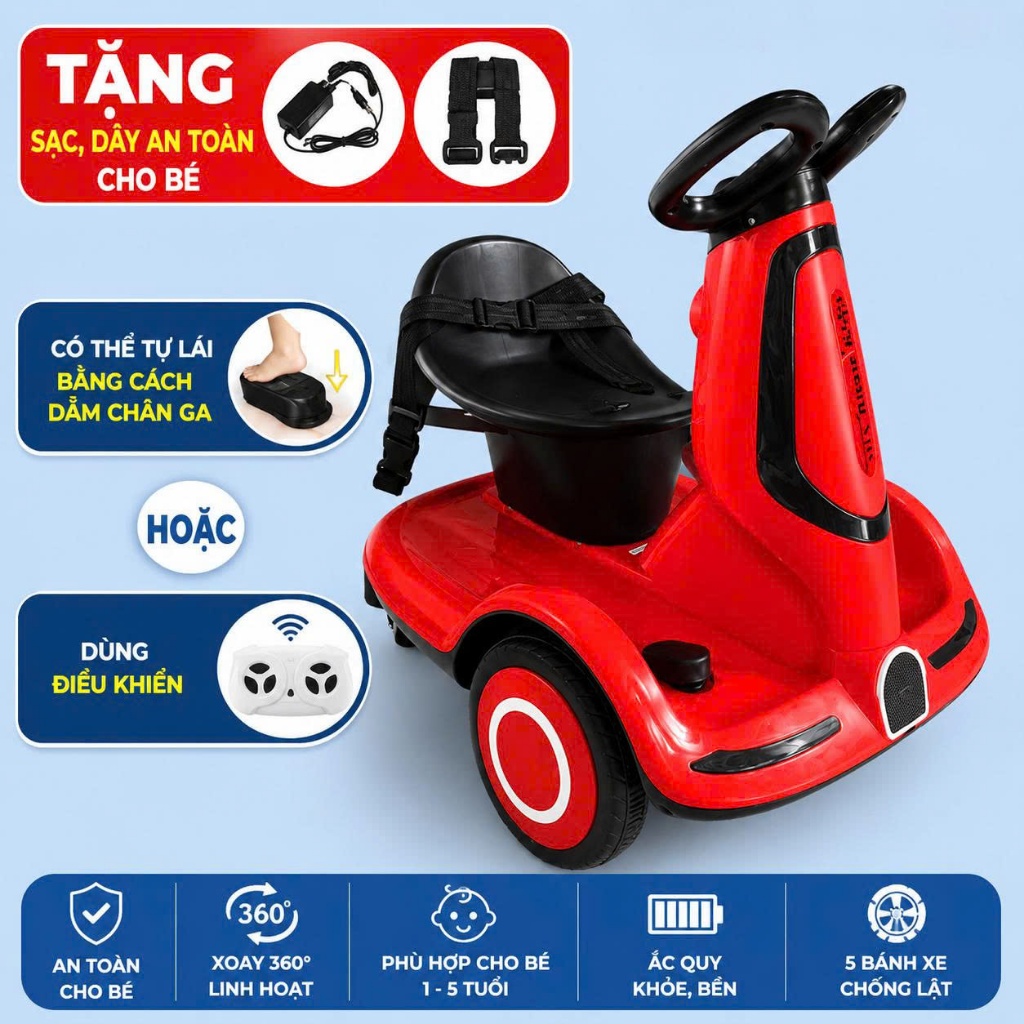Xe xoay 360 độ có điều khiển và sạc cho bé tải trọng 40kg cao cấp_KHO SỈ HOA ĐỖ | BigBuy360 - bigbuy360.vn