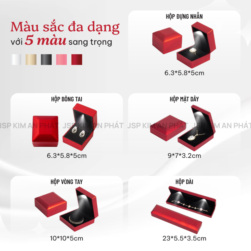 Hộp đựng trang sức có đèn led LUNA JSP hộp đựng dây chuyên in LOGO hộp nhẫn có đèn hộp nhẫn cưới