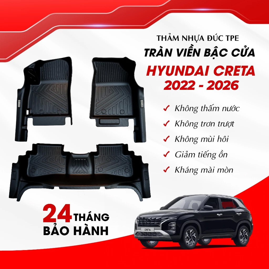 Thảm Lót Sàn Ô Tô TPE Cao Cấp Hyundai Creta 2022 - 2026 TRÀN VIỀN BẬC CỬA Chống Thấm Nước, Không Mùi