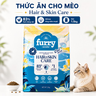 Thức Ăn Cho Mèo FURRY WONDER 1.5kg - Hạt Khô Hair & Skin Care, 83% Đạm Động Vật, Hỗ Trợ Lông Da