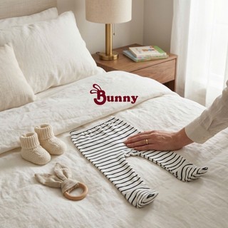 Quần liền tất thu đông Bunny chất thun cotton cho bé 3-9kg
