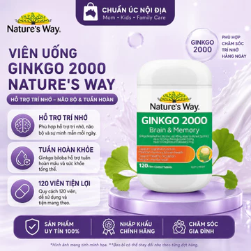 (HSD 2028) Bổ Não Ginkgo Biloba Nature Way tăng cường trí nhớ Úc 120 viên