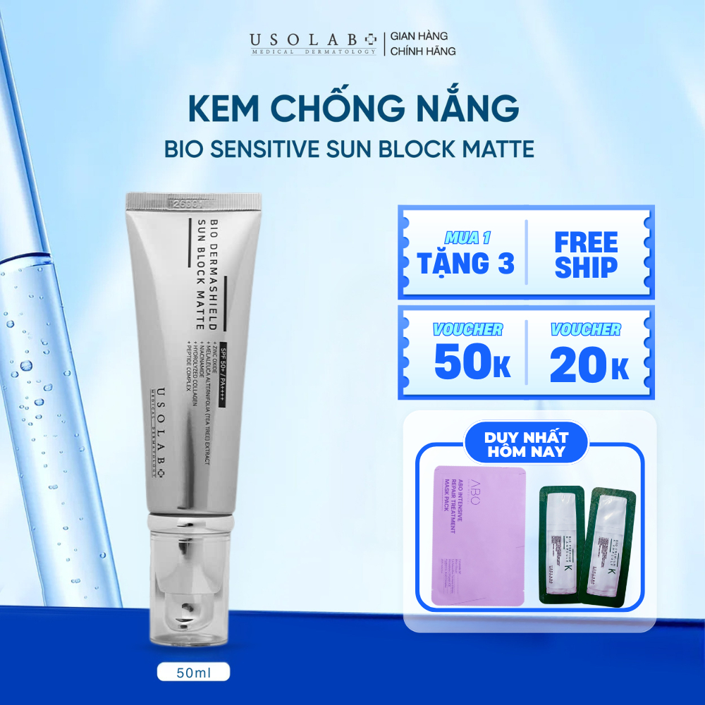 Kem chống nắng cho da dầu mụn USOLAB Sun Block Matte 50ml - Giúp kiềm dầu, nâng tone sáng da bảo vệ da với SPF 50+