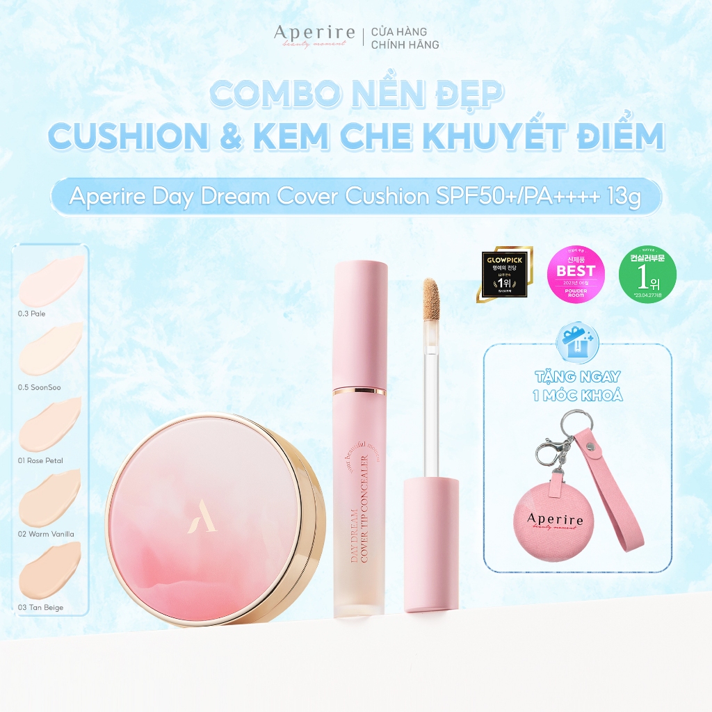 COMBO Cushion & Kem Che Khuyết Điểm Aperire Che Phủ Hoàn Hảo, Giúp Nền Đẹp Không Tì Vết