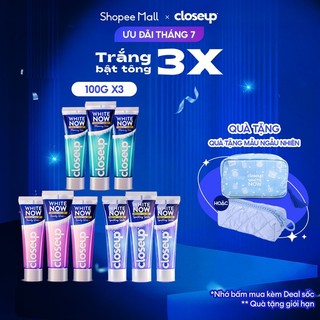 Combo 3 Kem đánh răng Closeup White Now - Trắng Bật Tông 3X TỨC THÌ với Công nghệ Ánh Sáng Xanh 100g