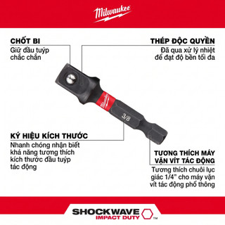 Bộ đầu chuyển vít sang bulong đầu 1/2 1/4 3/8 inch Milwaukee 48-32-5033
