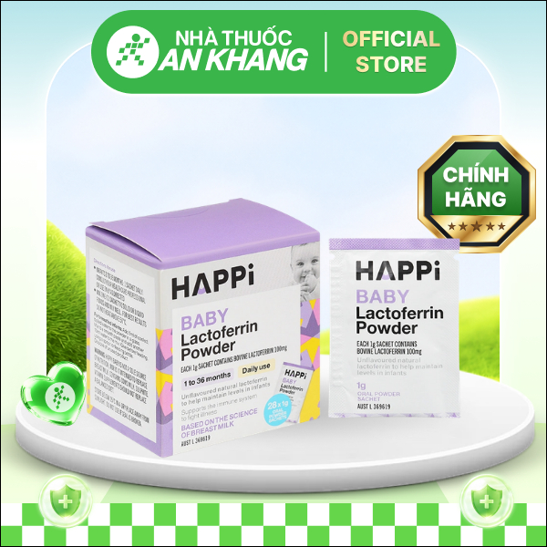 Bột Happi Baby Lactoferrin Powder hỗ trợ tăng cường sức đề kháng hộp 28 gói [Nhà Thuốc An Khang - Chính Hãng 100%]