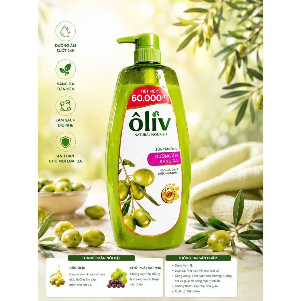 [MỚI] Sữa Tắm Dưỡng Da, Dầu Tắm ÔLIV 3X Dưỡng Ẩm/Dưỡng Sáng Da/Dành Cho Làn Da Nhạy Cảm 650ML/1L | BigBuy360 - bigbuy360.vn