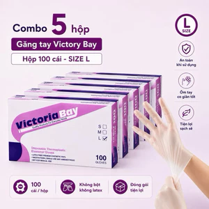 Combo 5 Hộp / 500 Găng Tay Nilon Size L - 100 Cái/Hộp - Dùng 1 Lần