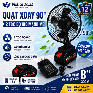Quạt tích điện (CÓ TÚP XOAY) 8 inch - Quạt Pin Makita, 2 Chế Độ gió, Chân Pin Phổ Thông, Dùng 4-15h