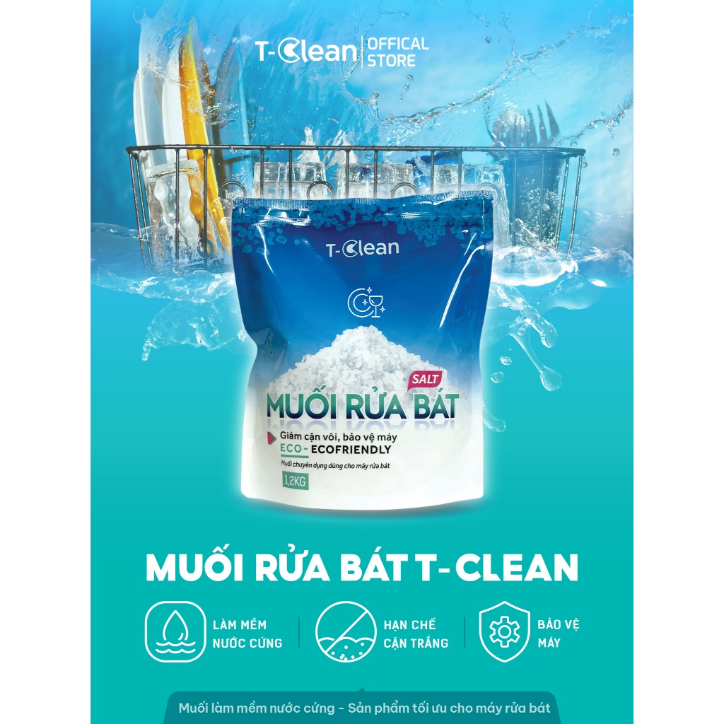 Muối Rủa Bát T-Clean 1,2kg Cho Máy Rửa Bát , làm mềm nước, hạt nhỏ dễ tan, bảo vệ máy