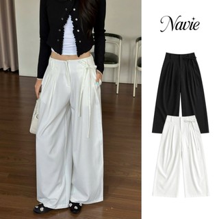 NAVIE - Quần tây ống suông LUXE cạp cao phối dây thời trang nữ