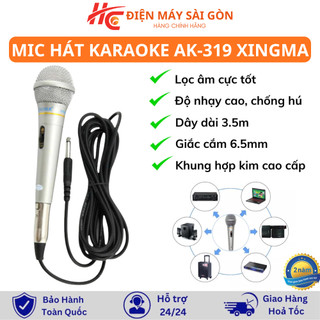 Mic Hát karaoke Gia Đình Xingma Ak-319 Âm Thanh Trong Trẻo, Màng Lọc Tạp Âm, dây 3m, Chân 6.5mm