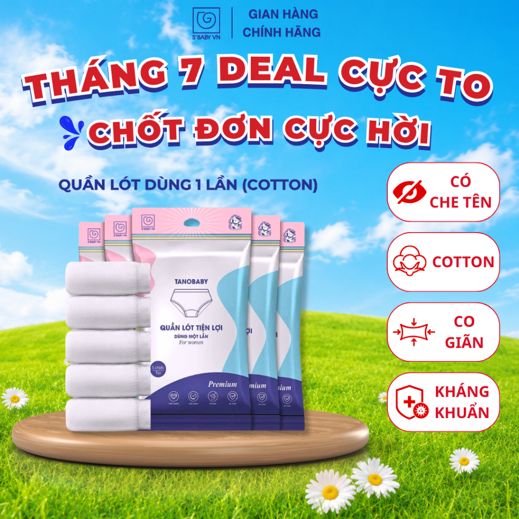 Combo 5 quần lót 1 lần tiện lợi S'BABY TANO chất liệu vải cotton cao cấp, mềm mại, co dãn tốt (TC)