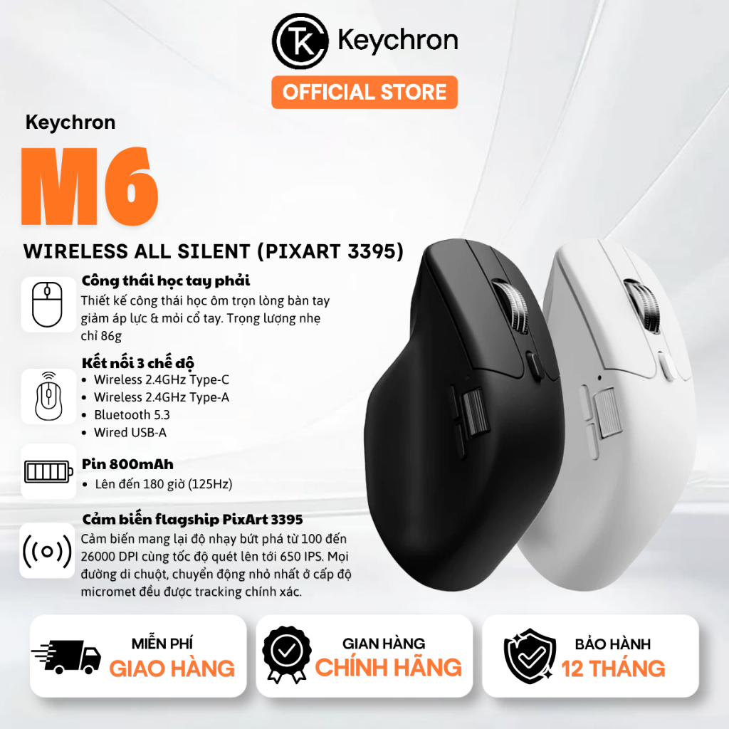 Chuột Keychron M6 Wireless All Silent (Pixart 3395) /Silent (PixArt 3311) - Kết nối 3 Mode, Pin 180H, Bảo hành 12 Tháng | BigBuy360 - bigbuy360.vn