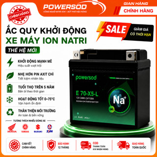 Bình Ắc Quy Natri Ion Powersod E70X5L Dùng Cho SH Viet SH Mode PCX CB150R Lead 125 Winner
