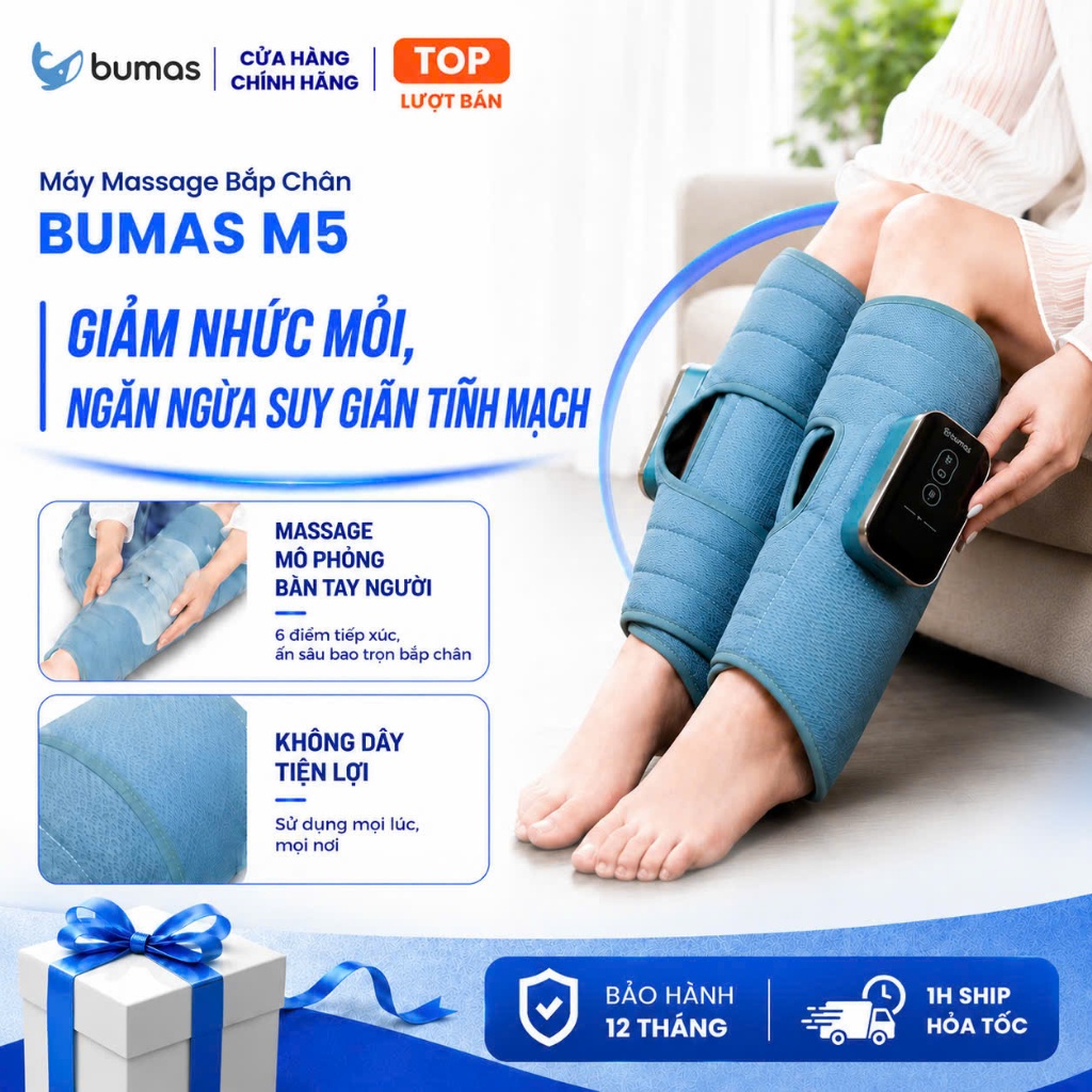Máy Massage Bắp Chân BUMAS M5 - Massage Chân Bằng Túi Khí - Hỗ Trợ Giảm Đau Chân Suy Giãn Tĩnh Mạch
