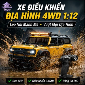 Xe Địa Hình Điều Khiển 4 Bánh 1:12 Đèn LED Siêu Sáng - Lốp Bám Đường Tốt Chạy Đêm Thú Vị Vượt Cỏ Đất Đá Mọi Địa Hình