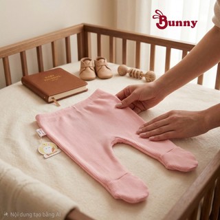Quần liền tất thu đông Bunny chất thun cotton cho bé 3-9kg