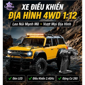 Xe Điều Khiển Địa Hình 4WD Tỉ Lệ 1:12 Động Cơ 280 - Khung Kim Loại Đèn LED Siêu Sáng Xe Leo Núi Off-Road Mạnh Mẽ