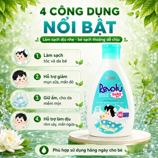 Gel tắm gội em bé Revolu Baby làm sạch da, làm dịu các vết hăm, mẩn ngứa, dưỡng ẩm da bé