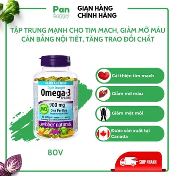 Dầu Cá Omega 3 Webber Naturals Hỗ Trợ Tim Mạch, Não Triple Strength Omega 3 900mg EPA/DHA - 80V