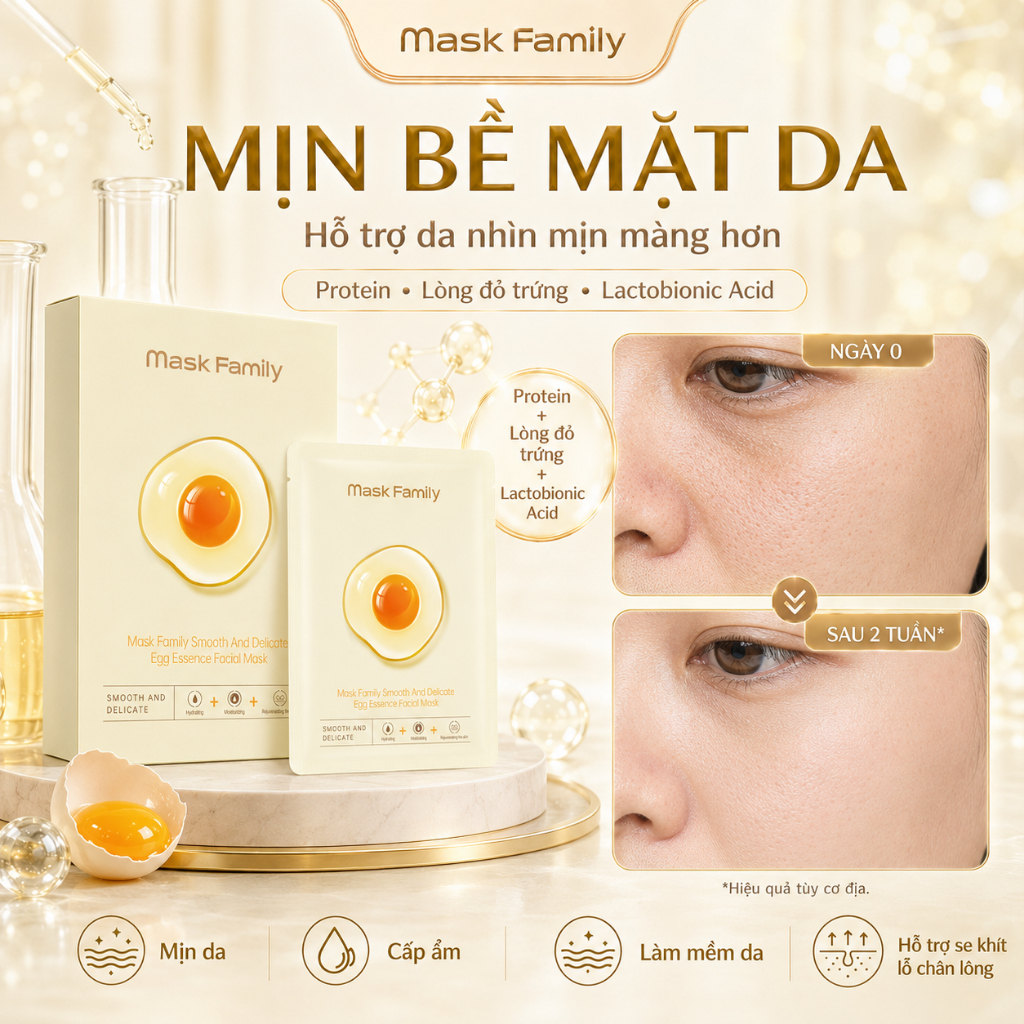Mặt Nạ Trứng Gà Mask Family Se Khít Lỗ Chân Lông Mịn Da Cấp Ẩm Cho Làn Da Thô Ráp (25ml*10 Miếng)