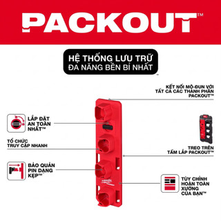 Giá Treo Pin M12 48-22-8338 - Treo 4 Pin M12, Chịu Tải 6.8kg, Tích Hợp Tấm Tường PACKOUT 48-22-8486