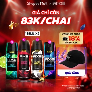 [DEAL SỐC] Combo 2 Xịt thơm nước hoa cao cấp AXE 135ml, Fine Fragrance mist lưu hương tinh tế và khử mùi lên tới 72h
