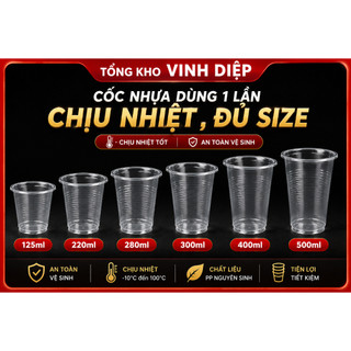 Cốc Nhựa Dùng 1 Lần Đủ Kích Cỡ +Nắp - Đựng Nước Uống Trà Sữa Canh Cháo Chịu nhiệt  Nóng Lạnh