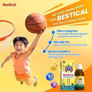 Canxi Bestical - Canxi sinh học cho trẻ nhỏ, dạng siro 120ml - Bổ sung canxi, vitamin d3, k2 hỗ trợ xương chắc khỏe - FS
