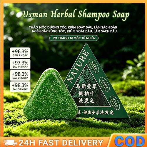 Xà phòng gội đầu thảo dược 7 lá xanh với lá bách, cỏ Usma, Hà Thủ Ô thủ công tự nhiên, củng cố chân tóc, ngăn rụng gãy