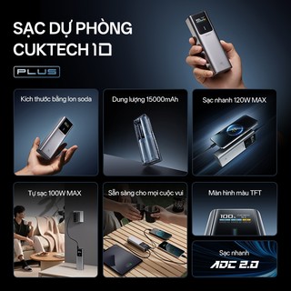 CUKTECH 10 PLUS Sạc Di Động 2C1A | Sạc Nhanh 120W Max | Dung Lượng 15.000mAh | Bảo Hành 18 Tháng PB150P