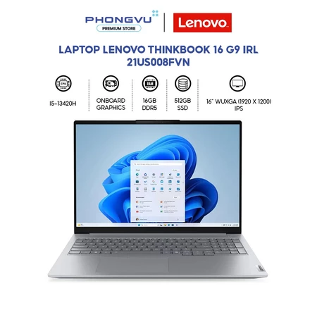 Máy tính xách tay/ Laptop Lenovo ThinkBook 16 G9 IRL - 21US008FVN (Core i5-13420H) (Xám) - Bảo hành 24 tháng