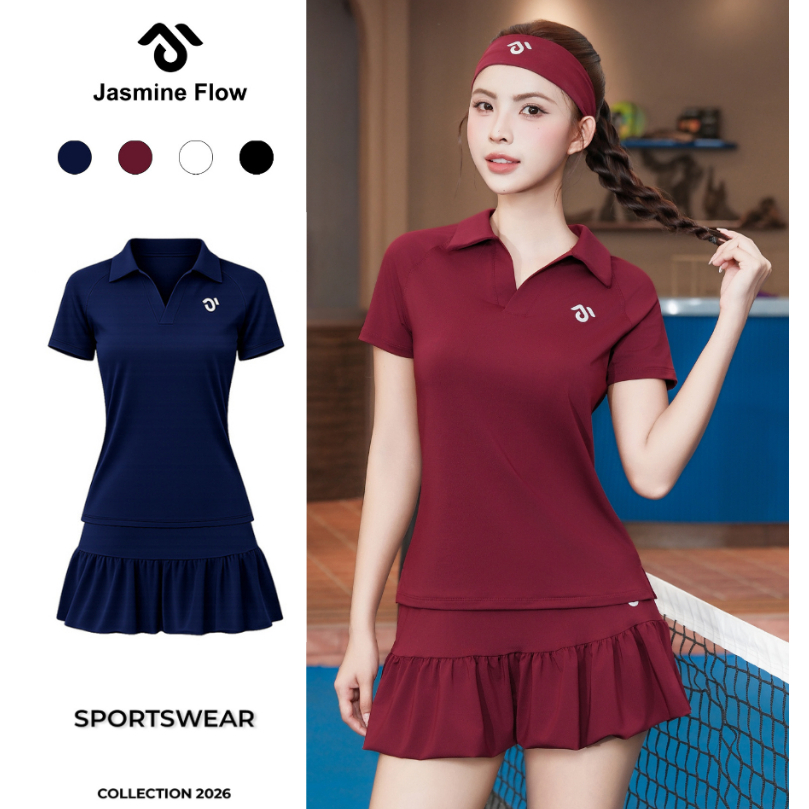 [DEAL MỞ BÁN] Set Bộ Áo Polo Thể Thao Nữ Phối Chân Váy Bí, Thời Trang Cao Cấp Jasmine Flow, Co Giãn 4 Chiều JG062