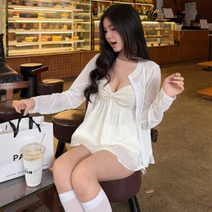 Set áo kiểu nữ DONNA hai dây voan tơ kèm cardigan mỏng #6513.08 SAT481