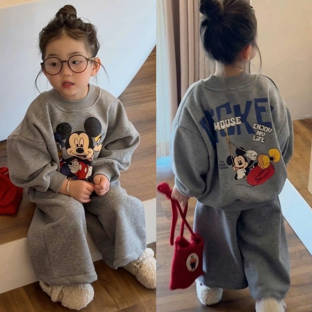 Set áo nỉ cổ tròn quần nỉ ống xuông micky enjoy, set bộ nỉ thu đông cho bé trai,bé gái,TPKIDS,[M1313]