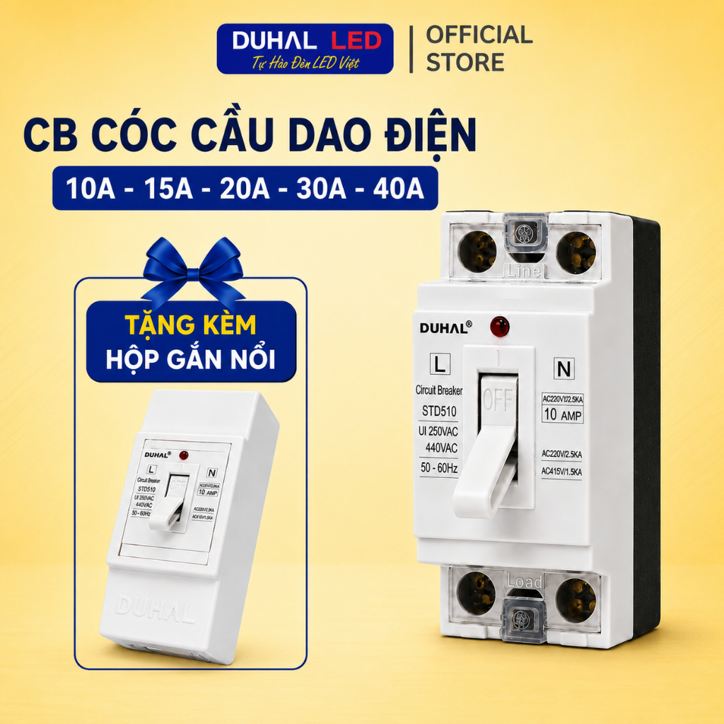 CB Cóc DUHAL S7D5, Cầu Dao Điện MCB Có Đèn Báo An toàn 10A 15A 20A 30A 40A