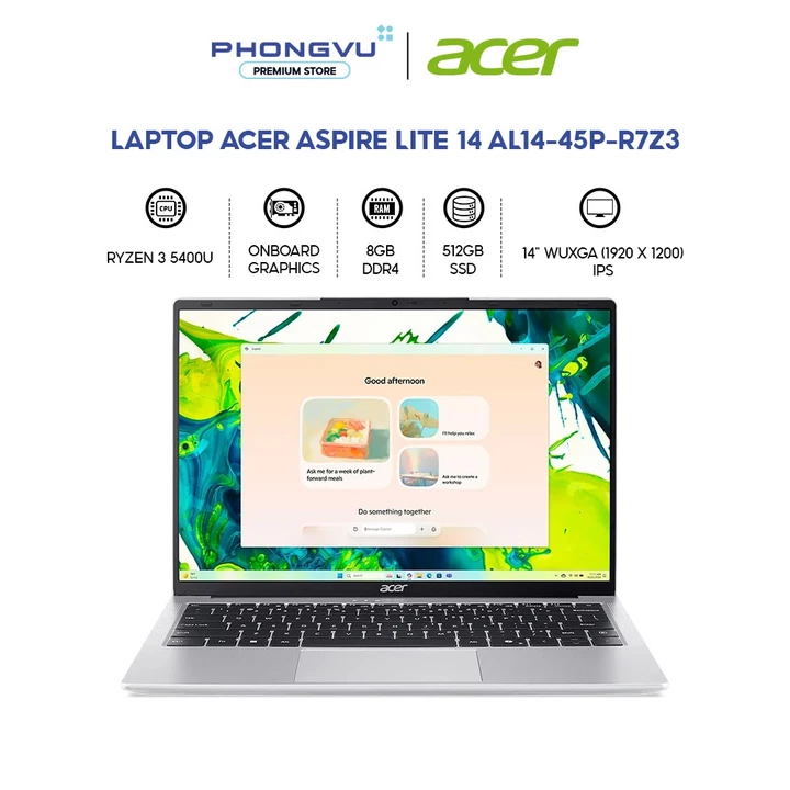 Máy tính xách tay/ Laptop Acer Aspire Lite 14 AL14-45P-R7Z3 (AMD Ryzen 3 5400U) (Bạc) - Bảo hành 12 tháng