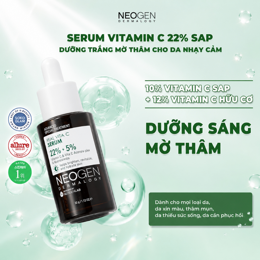 [NEOGEN] Serum Mờ Thâm Dưỡng Sáng Da Vitamin C SAP + Niacinamide Neogen Dermalogy Real Vita C 32g