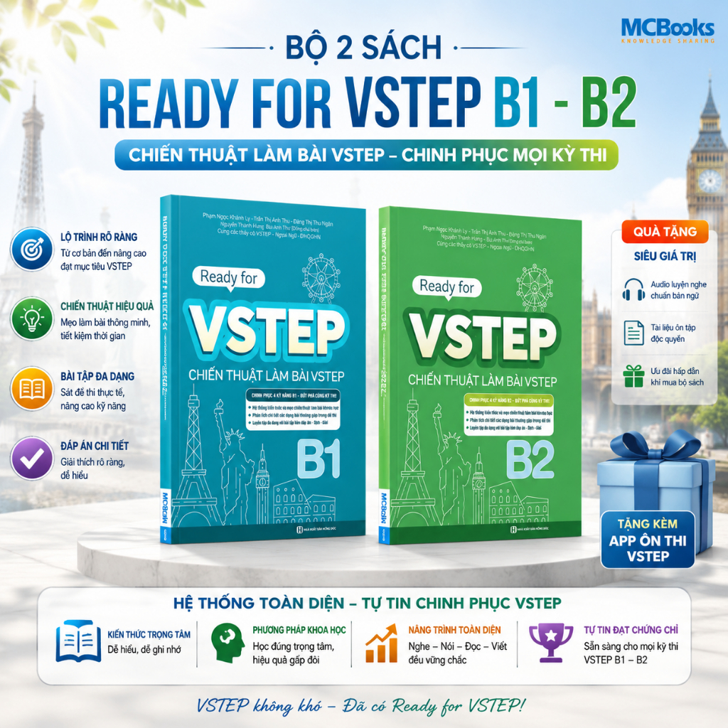 Combo Sách - Luyện Thi Vstep - Ready For VSTEP B1,B2 - Chiến Thuật Làm Bài Và Tổng Hợp Từ Vựng Luyện Nói B1,B2 - MCBooks