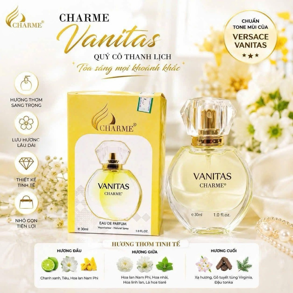 NƯỚC HOA NỮ CHARME VANITAS 30ML - NHẸ NHÀNG NỮ TÍNH NGỌT NGÀO